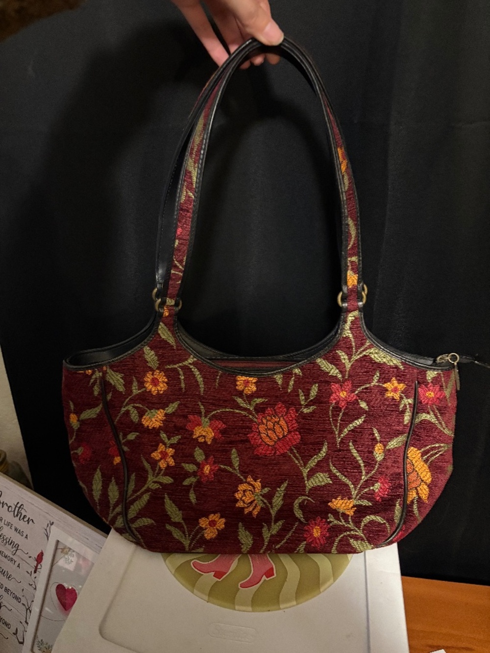 vintage red floral bag